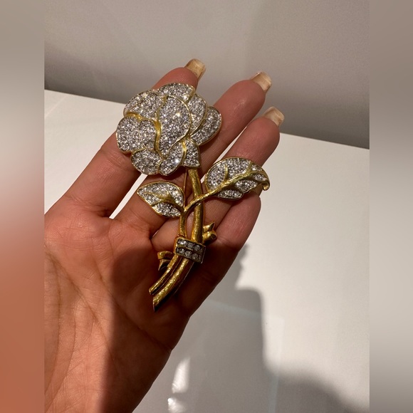 Authentic Rhinestone Rose Brooch - Picture 2 of 6